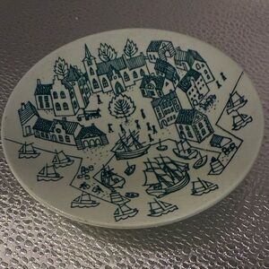 Vintage Decorative Ceramic Plate With a Danish Village and Harbour